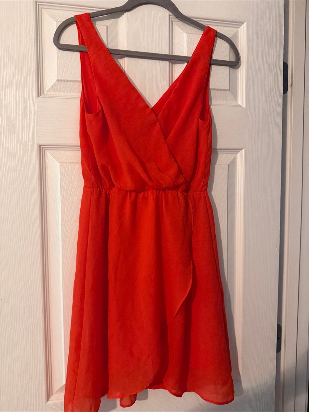H&M Bright Red Sleeveless Wrap V-Neck Mini Dress